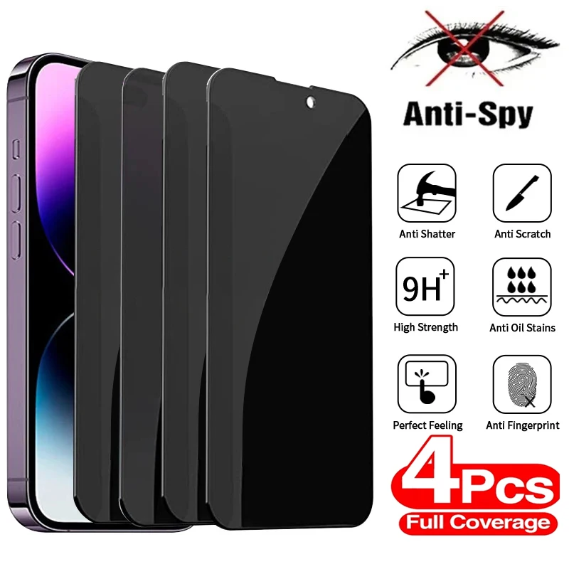 4 Uds protectores de pantalla de privacidad para iPhone 15 13 11 12 14 Pro Max Mini vidrio templado antiespía para iPhone X XS Max XR vidrio