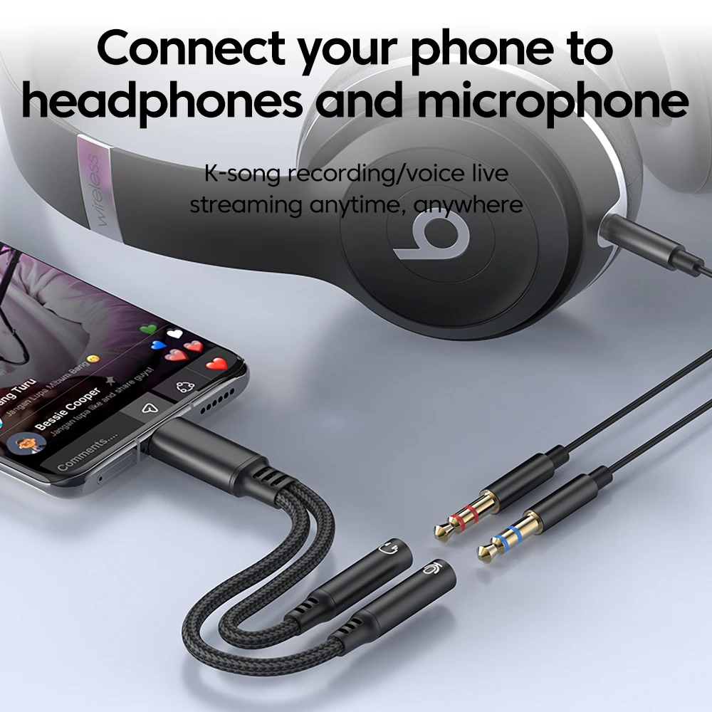 Adaptador de Audio auxiliar para auriculares tipo C 3,5, USB C a doble conector Jack de 3,5mm, Chip DAC, sonido Hi-Fi para iPhone 15 16 Samsung - imagen 2