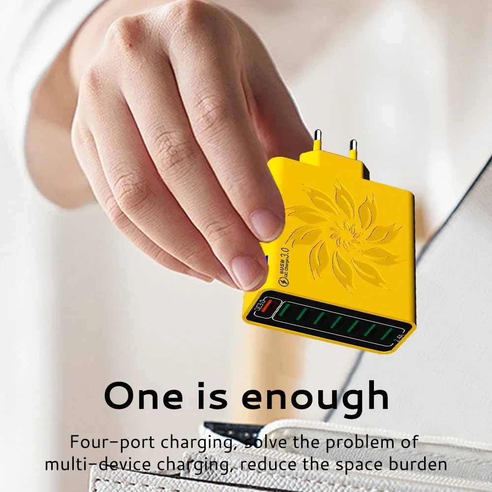 Cargador USB 8 en 1 de 65W, carga rápida, múltiples puertos, adaptador de pared con enchufe UE/EE. UU., adaptador de viaje USB 3,0 de carga rápida para múltiples dispositivos - imagen 5