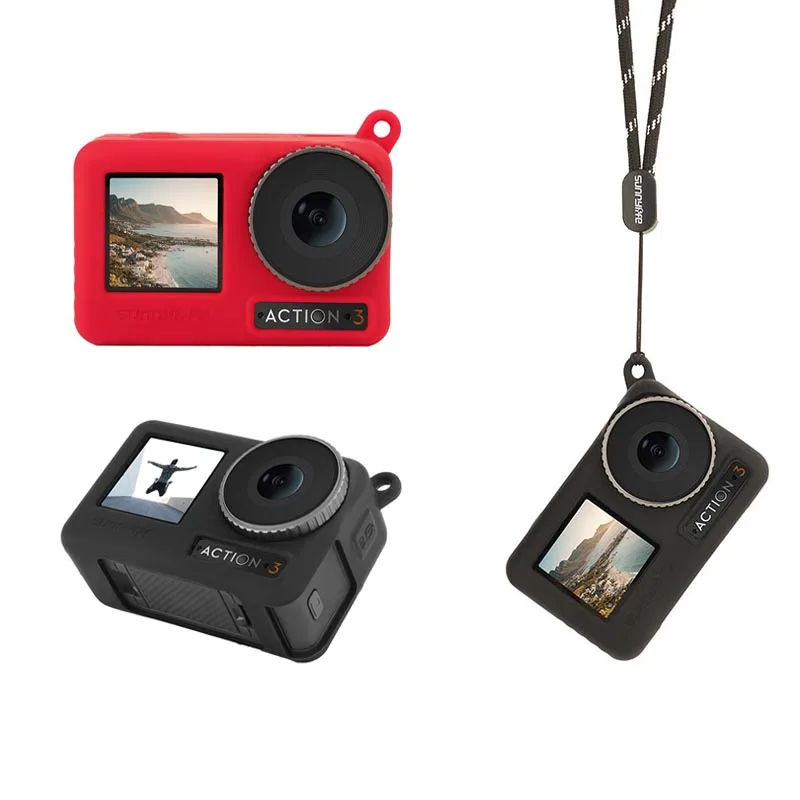Funda de silicona suave 2 en 1, funda protectora anticaída, cordón para el cuello, juego de correas para muñeca para Dji OSMO ACTION 3, accesorios para cámara