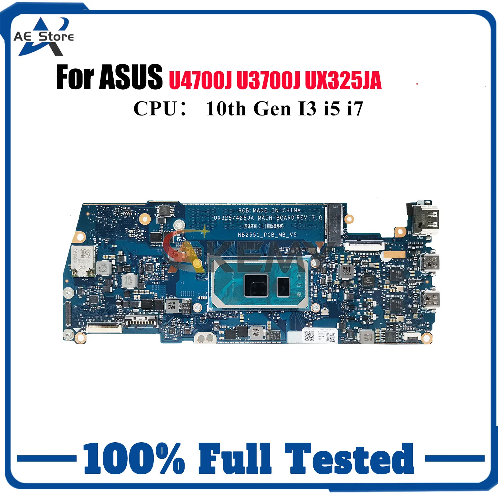 Placa base para ordenador portátil UX325JA para ASUS ZenBook U3700J UX325J U4700J UX325JA placa base para portátil con 10. a generación I3 i5 i7 100% pruebas OK