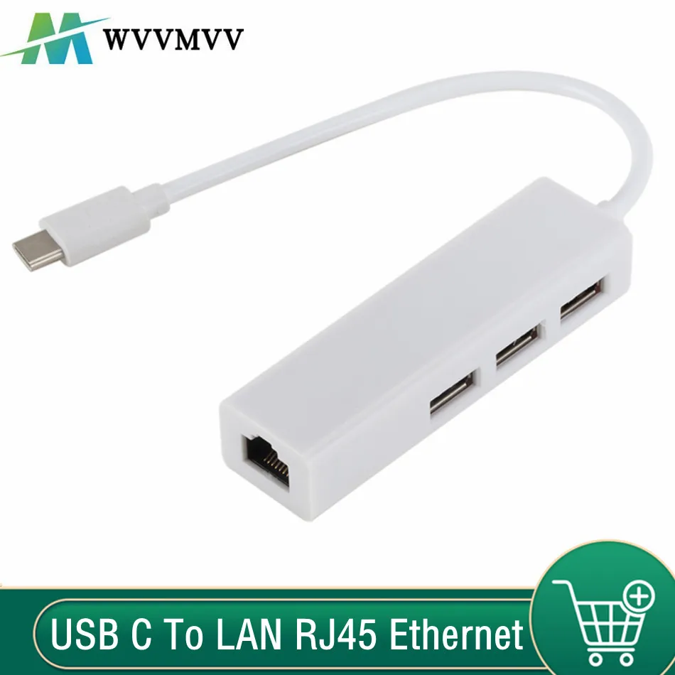 Concentrador de red USB 3,1 tipo C a Ethernet, adaptador LAN de 100Mbps, USB-C RJ45 con 3 puertos, divisor para MacBook Pro y portátil