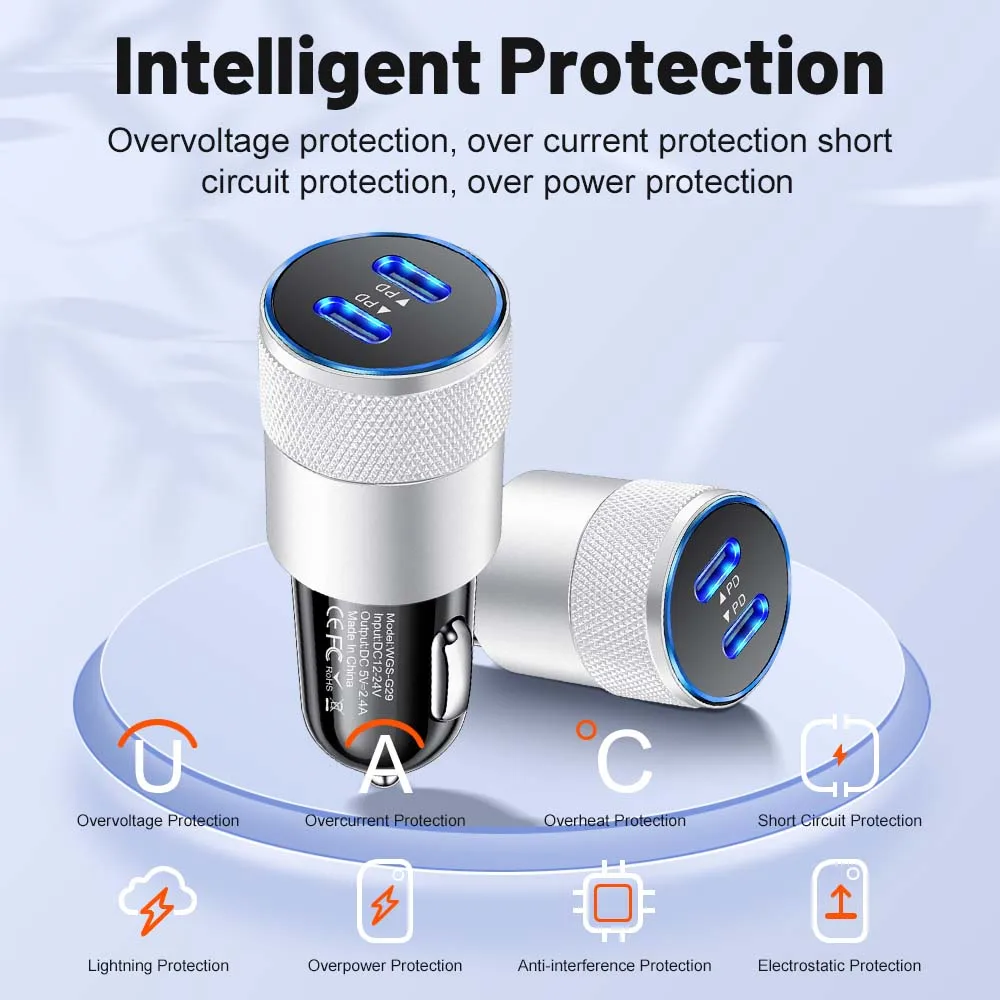Cargador de coche 3.1A PD USB tipo C adaptador de cargador de teléfono de coche de carga rápida para iPhone Xiaomi Samsung cargador rápido - imagen 4