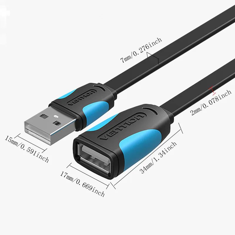 Vention Cable de extensión USB 1M 2M 3M 0,5 m Cables de extensión USB 2,0 para ordenador portátil inteligente PC TV Xbox 480mbps Cable de datos macho a hembra - imagen 3