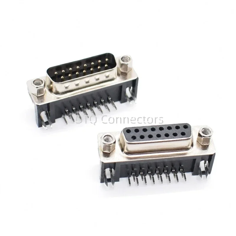 Conector de enchufe de montaje PCB macho hembra de 15 pines en ángulo DR15 DB15 D-SUB - imagen 4
