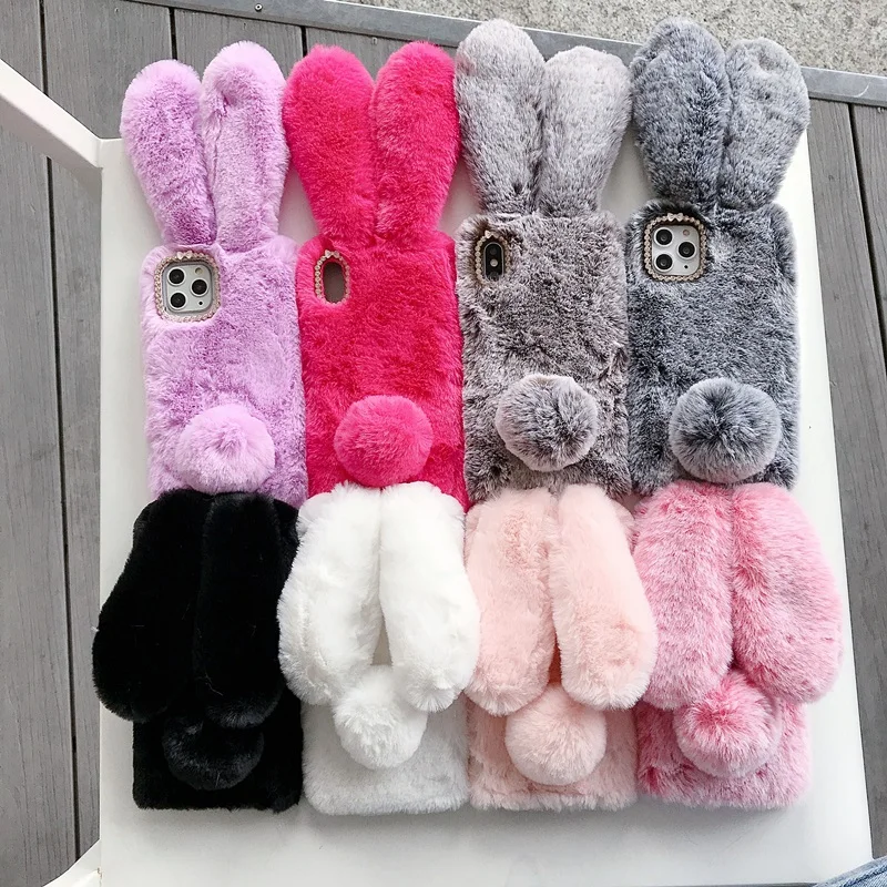 Funda de TPU de conejo de peluche para iPhone 14 15 13 Mini, funda de teléfono para iPhone 12 Pro, 11 Pro Max, XS, XR, 7, 8, 6, 6S Plus, SE 2020,