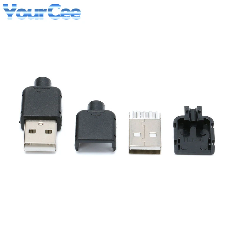 10 uds/5 uds tipo A macho hembra USB conector de enchufe de 4 pines con cubierta de plástico negro tipo A USB2.0 macho Kits de bricolaje - imagen 2