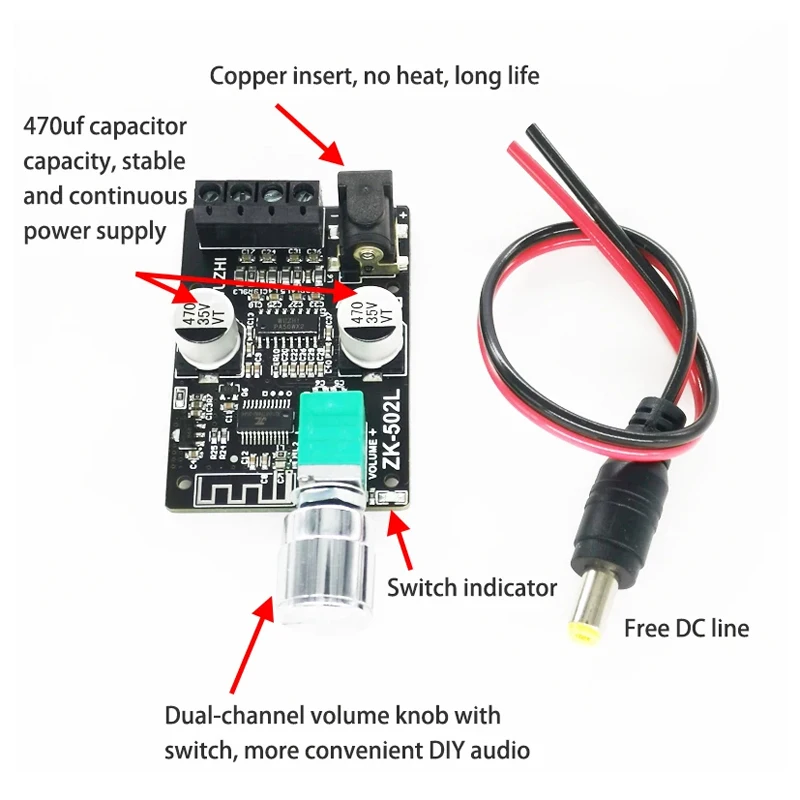 MINI amplificador de potencia Digital de Audio inalámbrico Bluetooth 5,0, placa estéreo 50Wx2, amplificador Bluetooth ZK-502L - imagen 5
