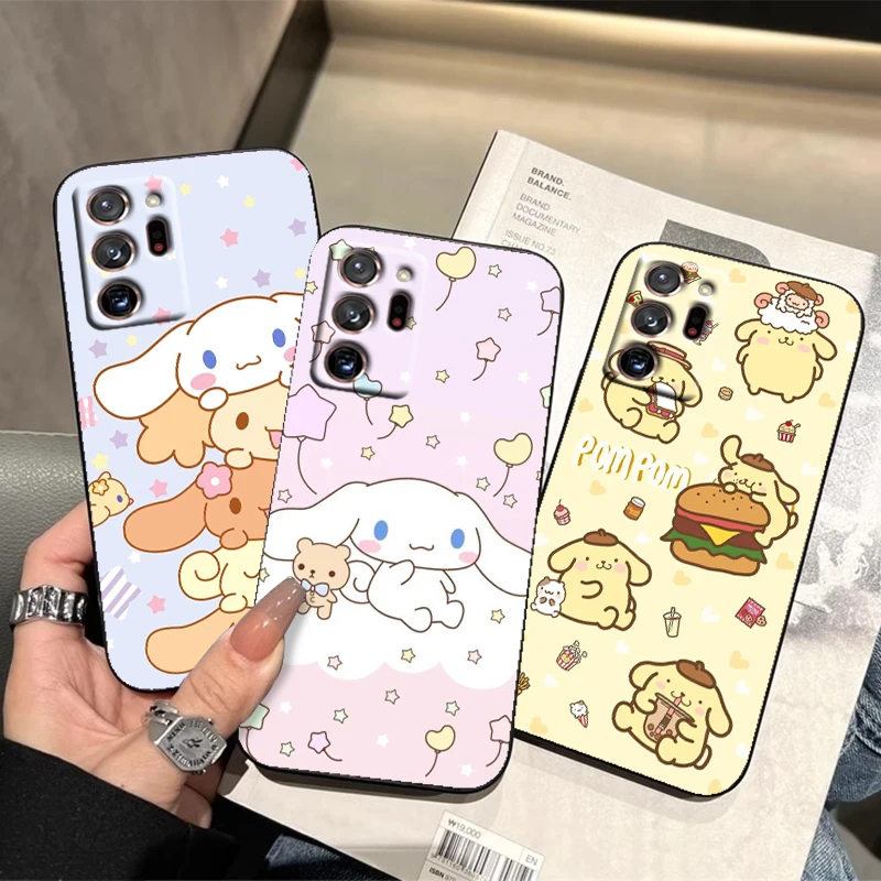 Sanrio Cinnamoroll Pochacco para Samsung Note 20 10 Ultra Plus A31 A14 A12 A70 A34 A25 A04 A05 A15 A24 5G, funda negra de TPU