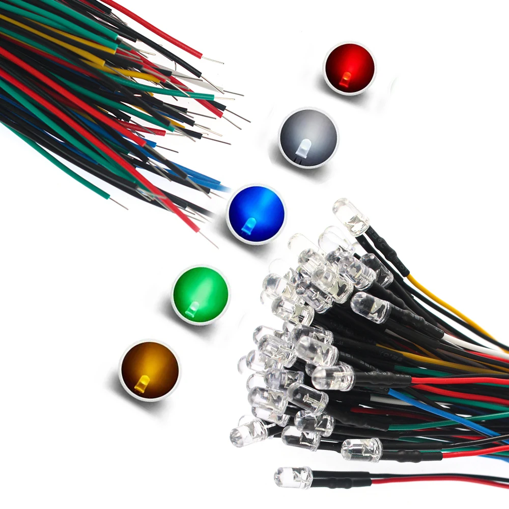 20/50 Uds. Luces de diodo LED de 5mm 20CM diodos emisores precableados de 12V lámpara F5 proyectos de bricolaje blanco rojo verde azul naranja amarillo emisor - imagen 2