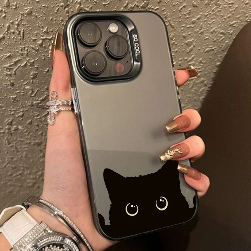 Funda de teléfono IMD electrochapada con diseño de gato negro para Samsung Galaxy S25 S24 S23 S22 S21 Ultra Plus A13 A14 A23 A15 A16