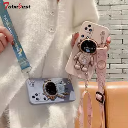 Funda de teléfono con cordón cruzado y soporte de astronauta para Huawei P50, P40, P30, P20 Lite Pro, funda trasera cuadrada de silicona