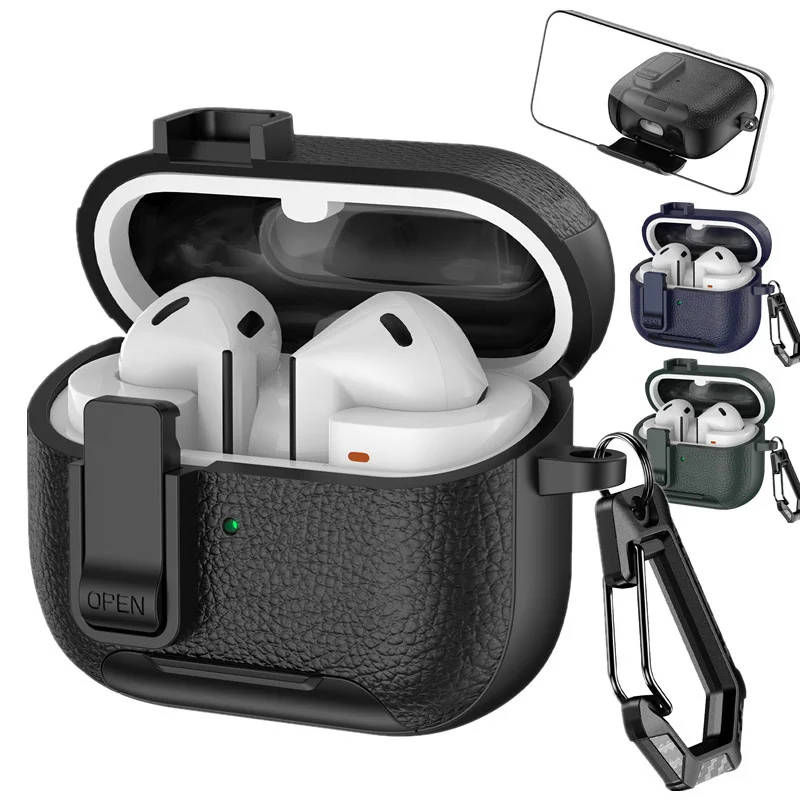 Funda protectora con textura de cuero para Samsung Galaxy Buds 3 FE Buds 3 Pro, accesorios para auriculares con interruptor y soporte