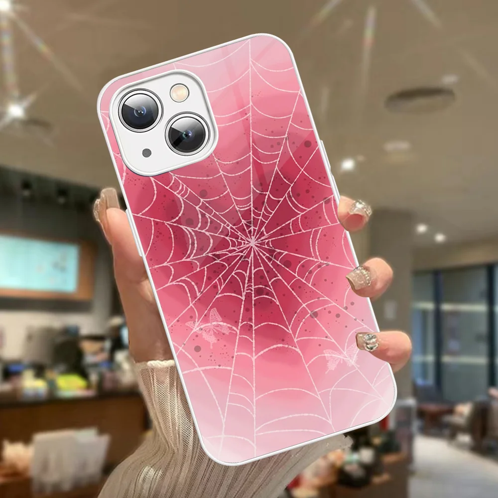 Funda de teléfono con estampado de telaraña de dibujos animados de vidrio templado para Iphone 14 13 12 11 Pro Mini XS MAX 14Plus X XS XR Fundas - imagen 3
