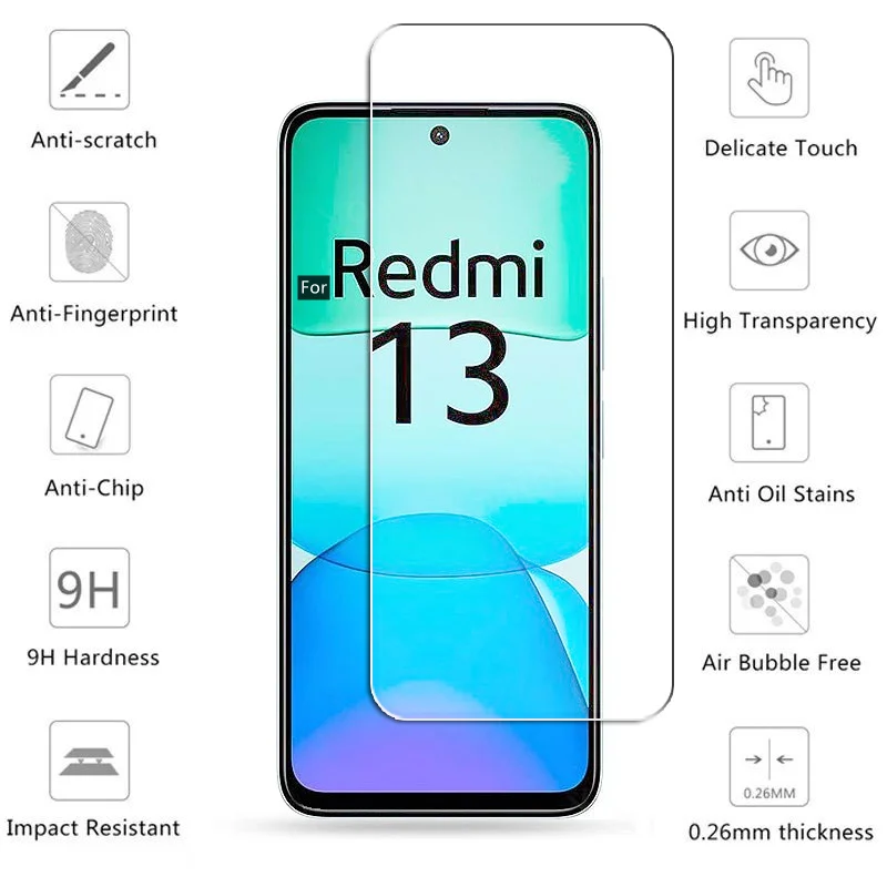 Vidrio Templado completo Gule para Xiaomi Redmi 13, Protector de pantalla HD, película protectora de lente de teléfono para Redmi 13 - imagen 3