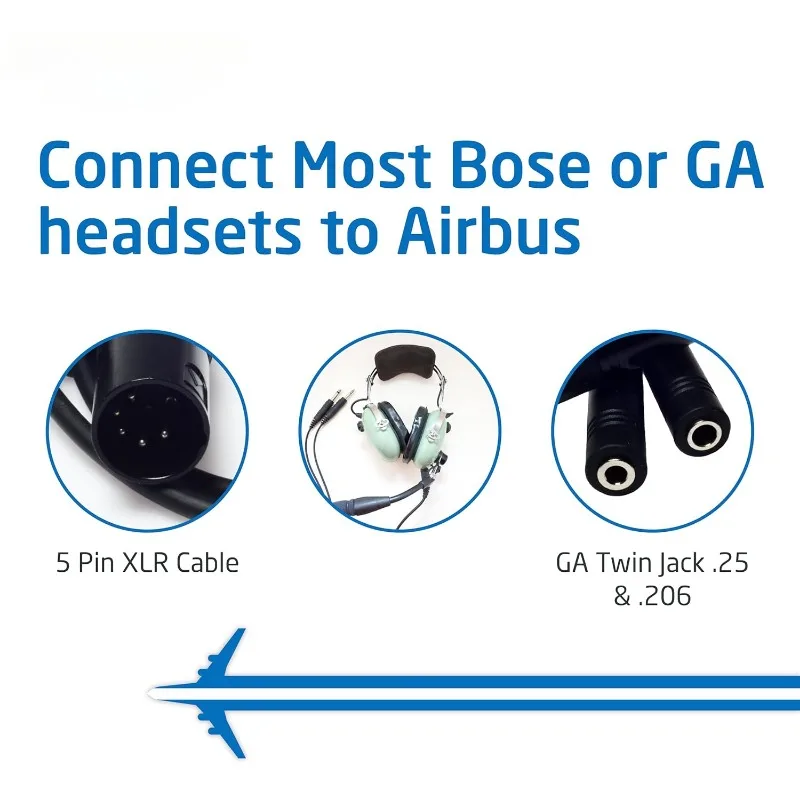 Adaptador de auriculares GA de doble enchufe a Airbus XLR: aviación general, conectores de.206” y.25” a conector hembra de auriculares XLR de 5 pines -5 pines XLR - imagen 3