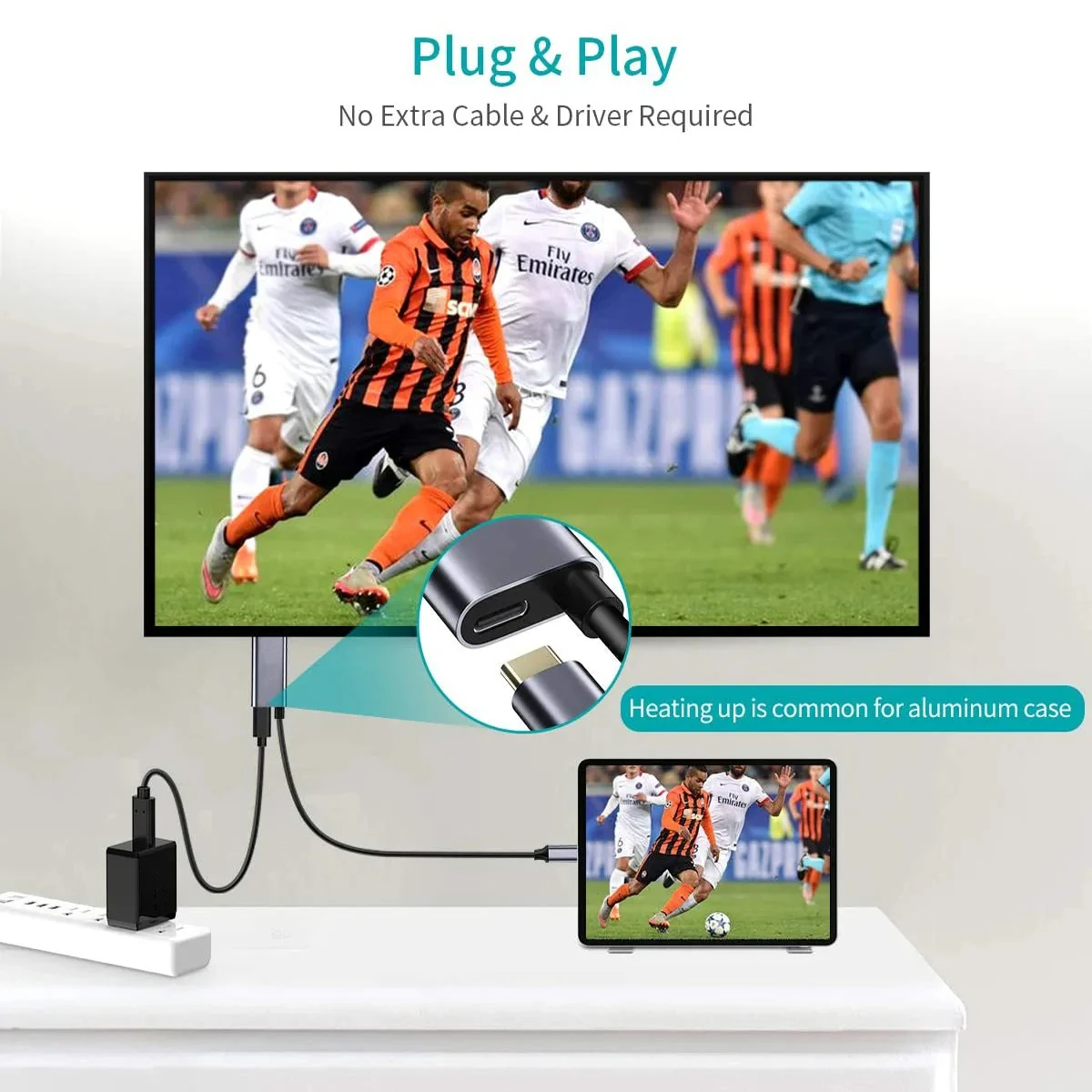 Cable compatible tipo C a HDMI, convertidor USB C a HDMI 4K 60Hz/30Hz, adaptador de Cable USB HDTV, cargador PD de 65W para PC, TV, Macbook Pro - imagen 5