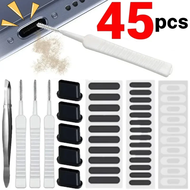 Puerto de carga para teléfono móvil, tapón antipolvo con cepillo de limpieza para IPhone 16 15 14 13 Pro Max Plus Samsung Xiaomi iOS tipo C, juego de limpieza