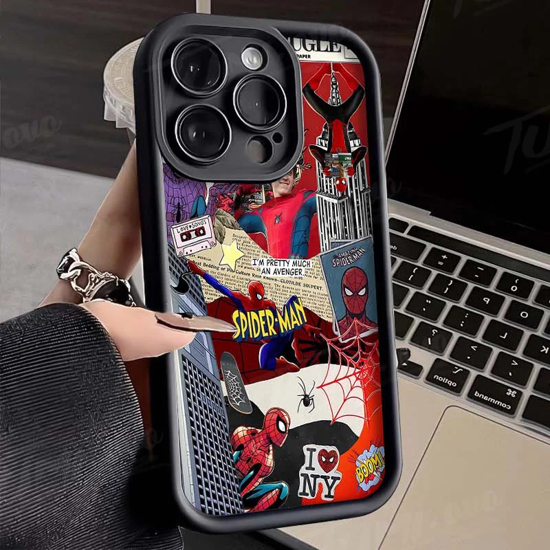 Funda Marvel Spider Man Deadpool para iPhone 16 15 14 13 12 11 Pro Max XS X XR 8 7 6S Plus SE 2020 chapado en silicona a prueba de golpes - imagen 2