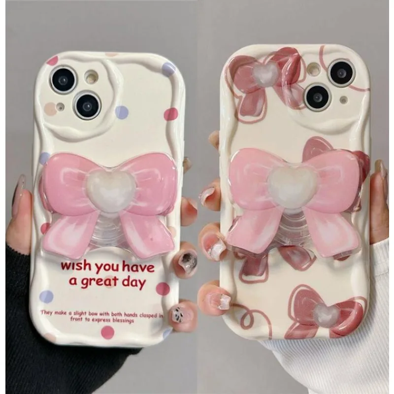Funda con soporte de flores con lazo rosa para Honor, 90 Lite, 5G, Nova, 5t, 11, 7, 9se, Huawei Mate 30, 40, P30 Pro, moda - imagen 2