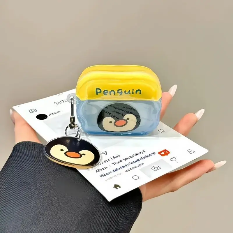 Funda de auriculares de pingüino de dibujos animados para Apple Airpods Pro funda suave de TPU para auriculares para Airpods 4 3 2 1 funda con llavero - imagen 3
