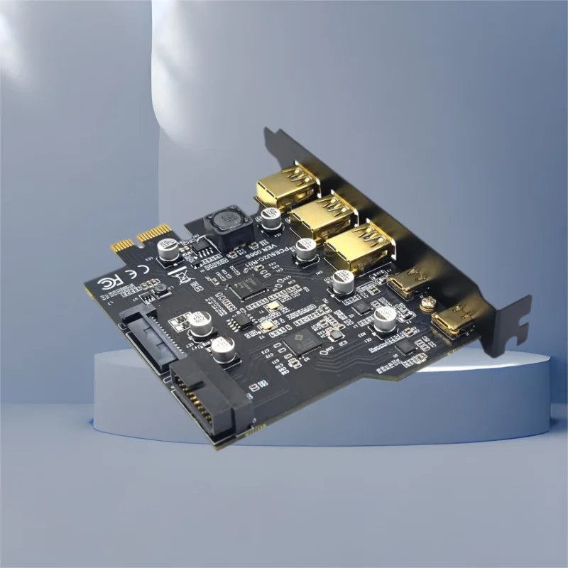 Adaptador PCI Express X1 a USB C + USB A con cabezal de 19 pines, alimentación SATA USB3.2 Gen2, placa PCI Express, tarjeta PCIe a USB 3,2 Gen2 de 5 Gb