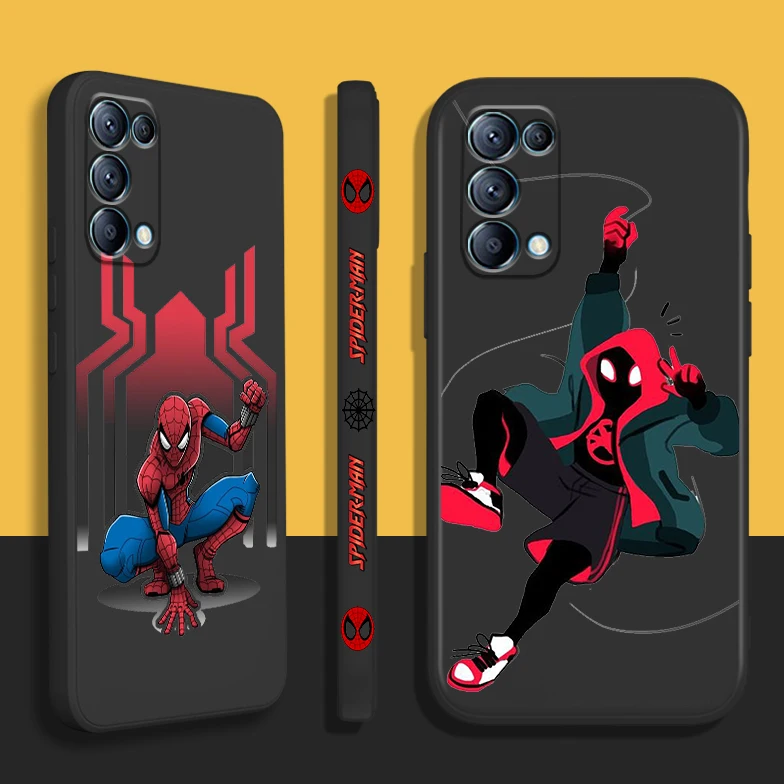 Funda de teléfono Spiderman Marvel Hero para OPPO Find X5 X3 X2 neo Pro Lite A5 A9 2020 A96 4G 5G, Funda de caramelo con cuerda izquierda líquida