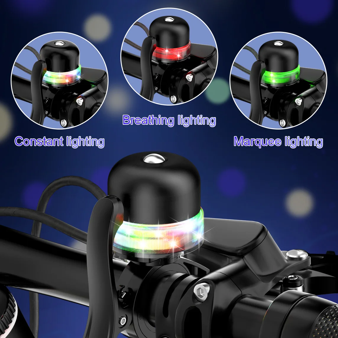 RGEEK-timbre LED recargable para bicicleta de montaña, aleación de aluminio, alarma de advertencia de seguridad, timbre para manillar de ciclismo, bocina para bicicleta - imagen 3
