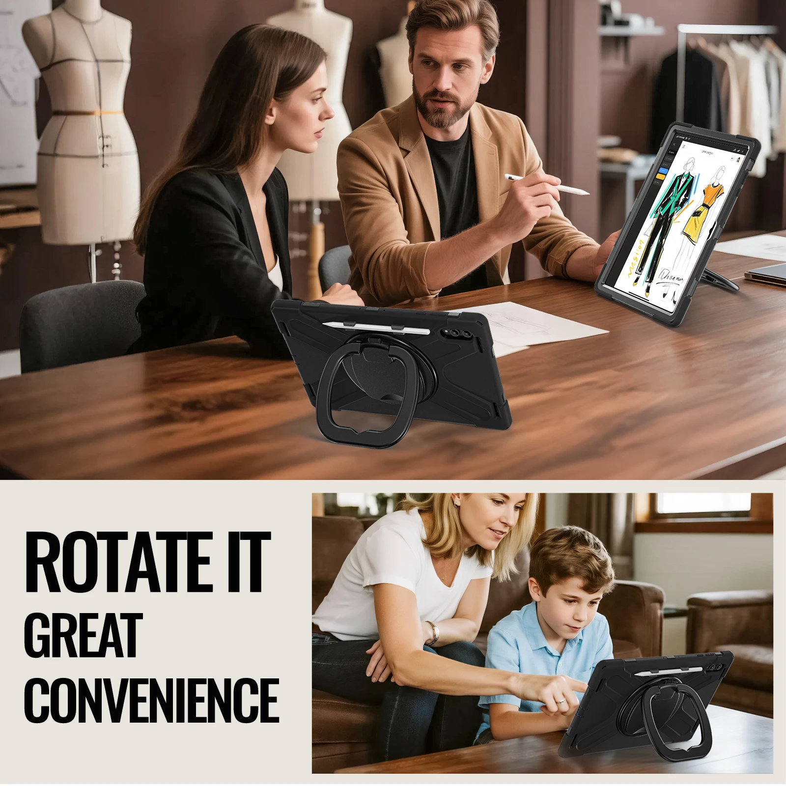 Funda con mango para Samsung Galaxy Tab S11 Ultra 2025, 14,6 ", SM-X930 X930N X936B X936N, funda con soporte giratorio y correa para el hombro - imagen 5