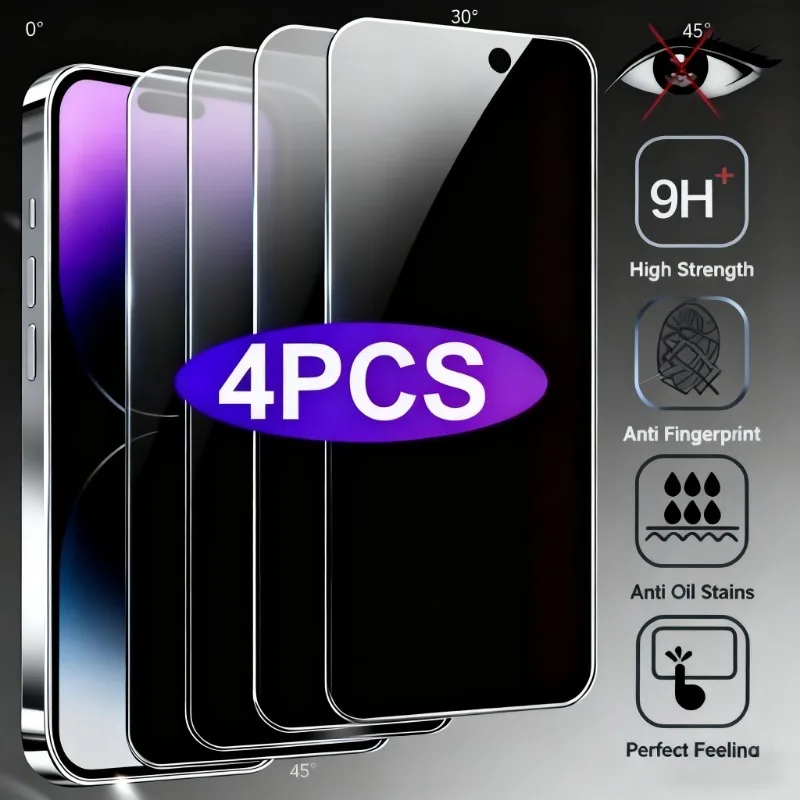 4 Uds vidrio templado Anti-Peep adecuado para iPhone 17 16 15 Pro Pro Max Protector de pantalla para iphone 14 13 12 11 Pro Mini 16e película
