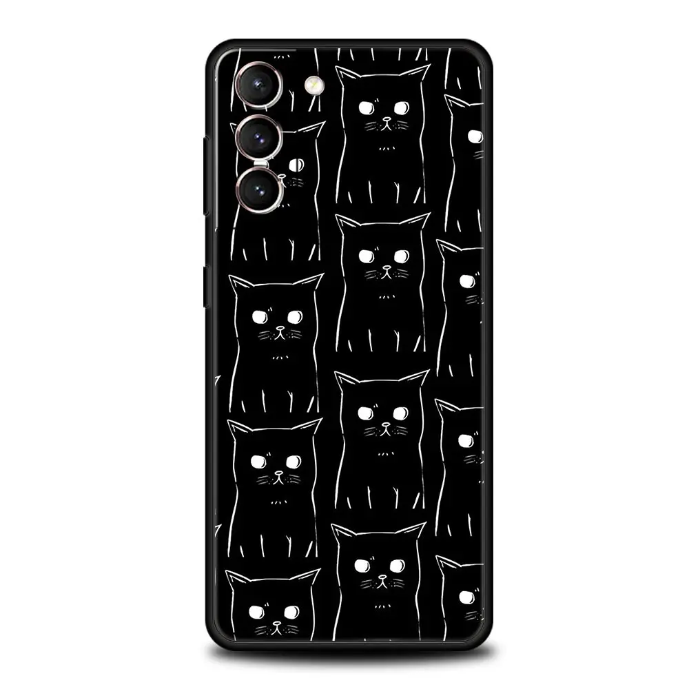 Funda de teléfono para Samsung Galaxy S24, S23, S22 Ultra, S20, S21 FE, 5G, S10, S9 Plus, S10E, S8, S7 Edge, cubierta de silicona, Gato Negro, dibujos animados, lindo - imagen 5