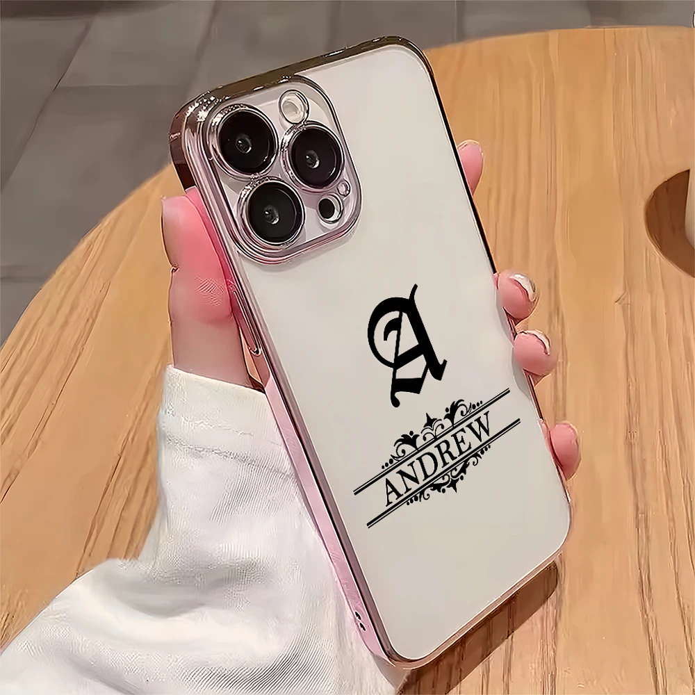 Funda de teléfono personalizada con nombre gótico para Iphone 11 a 16 Pro Max Plus, funda de TPU chapada transparente suave con protección de lente - imagen 2