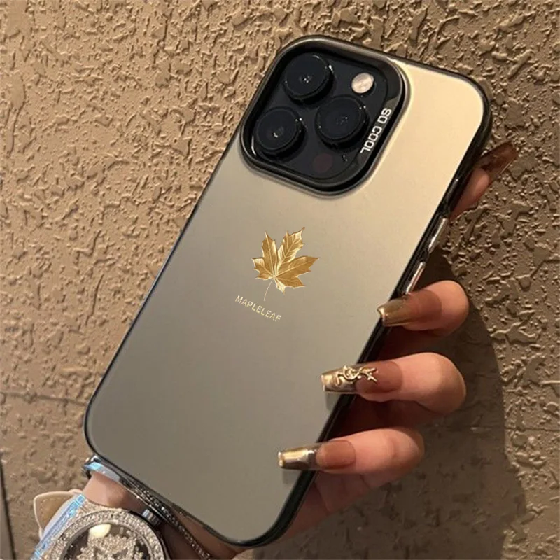 Funda de teléfono plateada con diseño de hoja de arce dorada para Xiaomi Mi 15 14 13 12 13T 14T Pro 11 Lite NE Poco X5 X6 M6 Pro