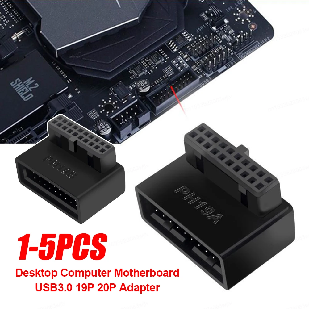 Adaptador de cabezal de placa base de ordenador, convertidor enchufable de alta velocidad para PC de escritorio, USB 3,0, 19P, 20P, 90 grados