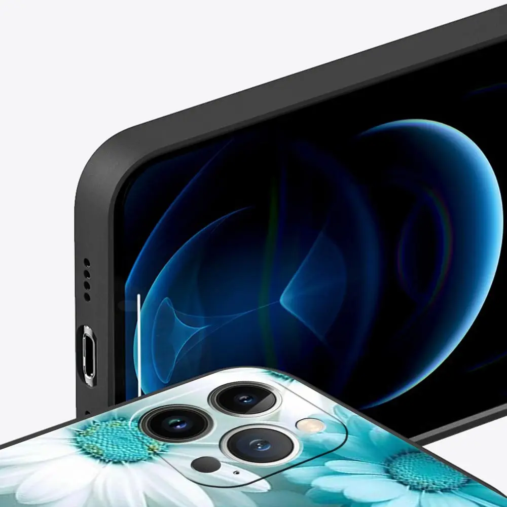 Funda de teléfono de lujo con hojas de flores de belleza para Apple iPhone 16 11 15 14 Pro MAX 12 13 7 8 Plus X XR XS SE, funda negra de silicona - imagen 4