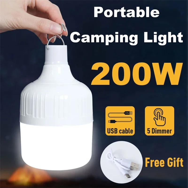 Lanterne à crochet LED Rechargeable par USB, lampe de Camping en plein air, lumières de secours portables, veilleuse 150W 200W, lampe LED Rechargeable par USB - imagen 2