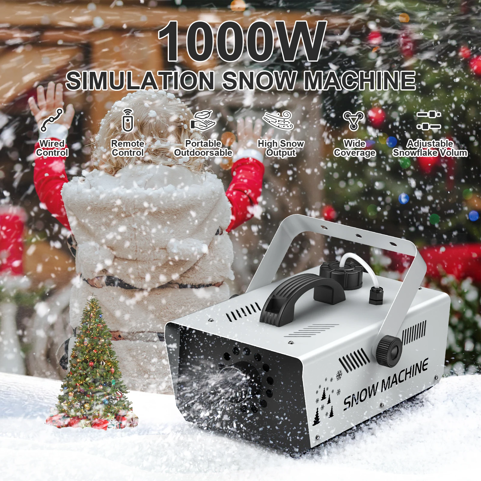 Máquina de nieve U'King de 1000W, Control remoto inalámbrico y con cable, máquinas para hacer copos de nieve artificiales, tamaño ajustable de copo de nieve - imagen 3