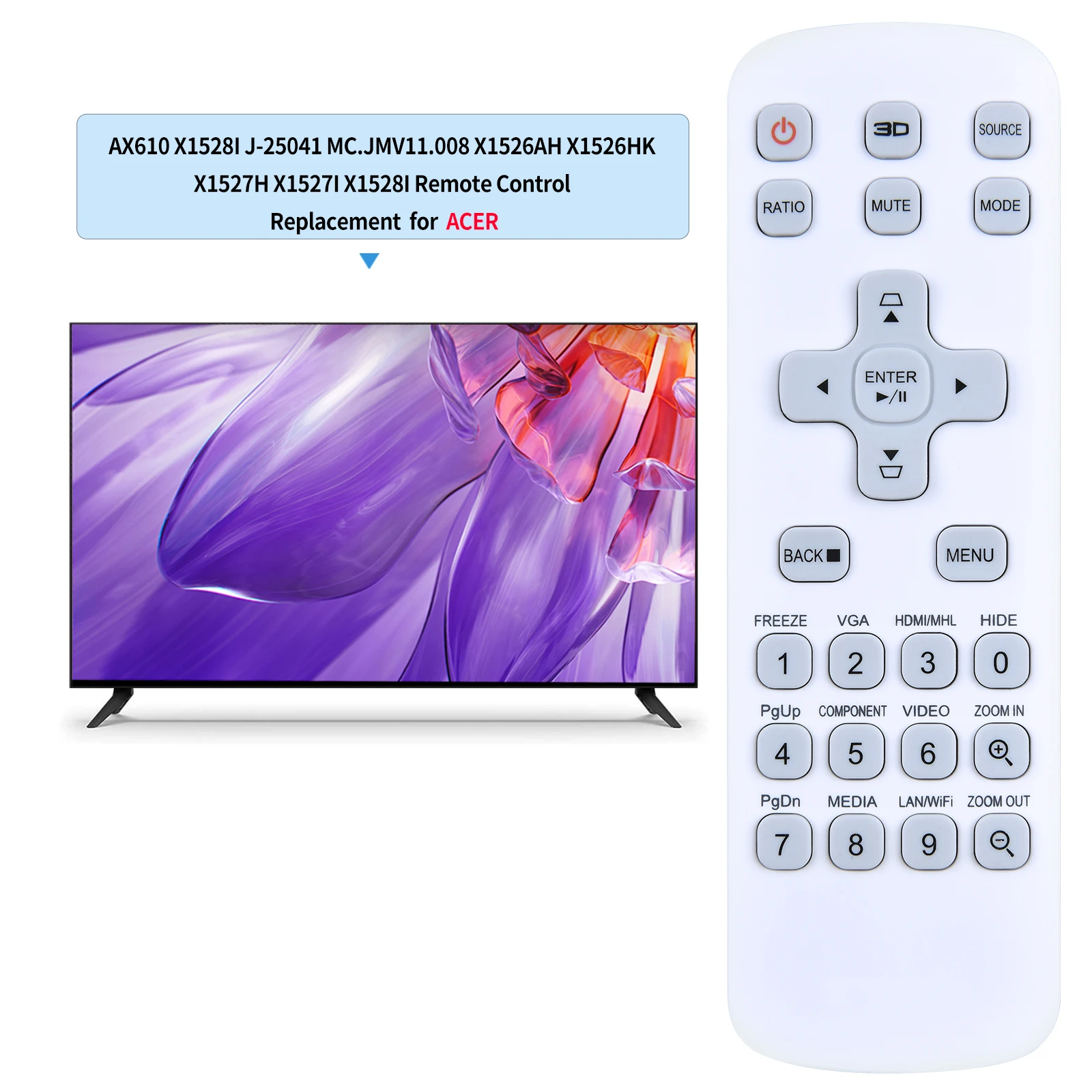 Mando a distancia para Acer AX610, X1528i, J-25041, MC.JMV11.008, X1526AH, X1526HK, X1527H, X1527i, X1528i, proyector, nuevo - imagen 2