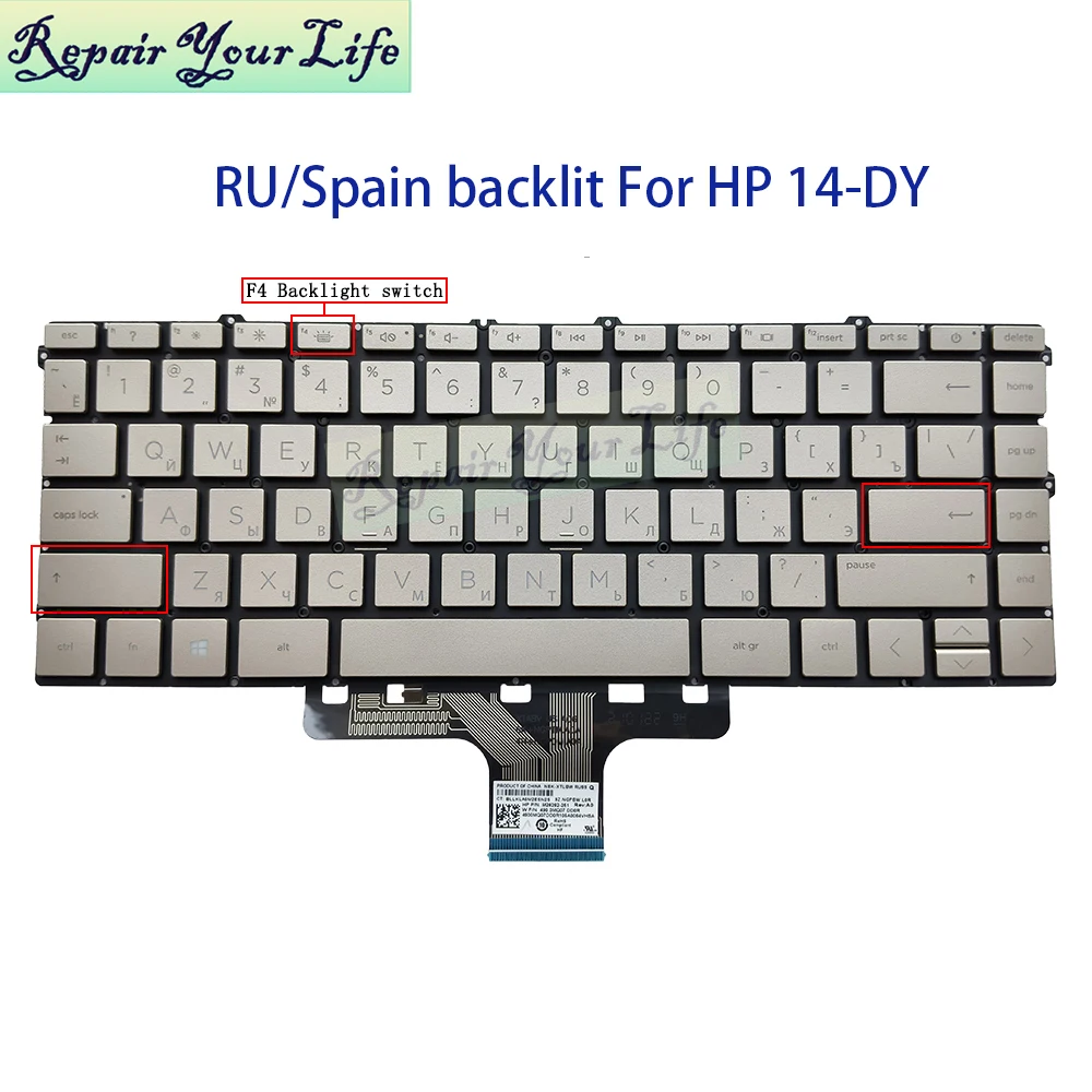 Teclado ruso retroiluminado para ordenador portátil España RU para HP Pavilion 14-DY 14M-DY 14-DY1000 TPN-Q234 retroiluminación española M28292-251 M28291-071