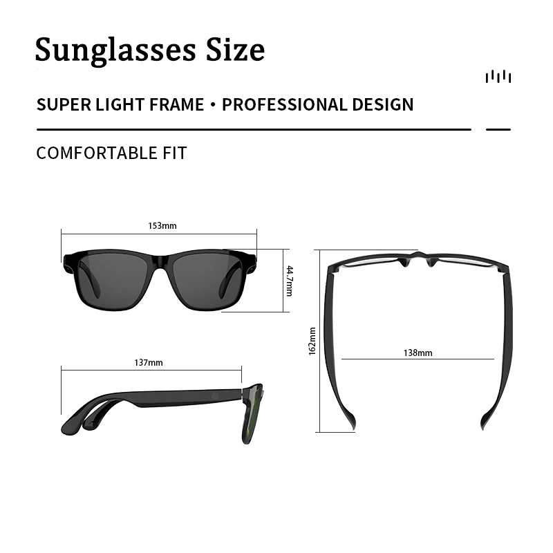 Gafas inteligentes Bluetooth 5,3, auriculares inalámbricos, gafas de sol, auriculares UV400, control táctil, llamadas, música, gafas antiazules - imagen 4