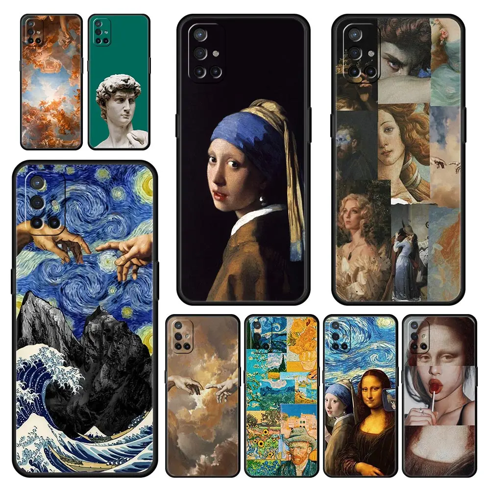 Funda de teléfono de arte al óleo Mona Lisa Van gogh para OnePlus 10 9 Pro 9T 10R 9R 9RT 8T 8 7 6T 7T Nord 2T CE 2 5G N200 N10 N100, cubierta negra