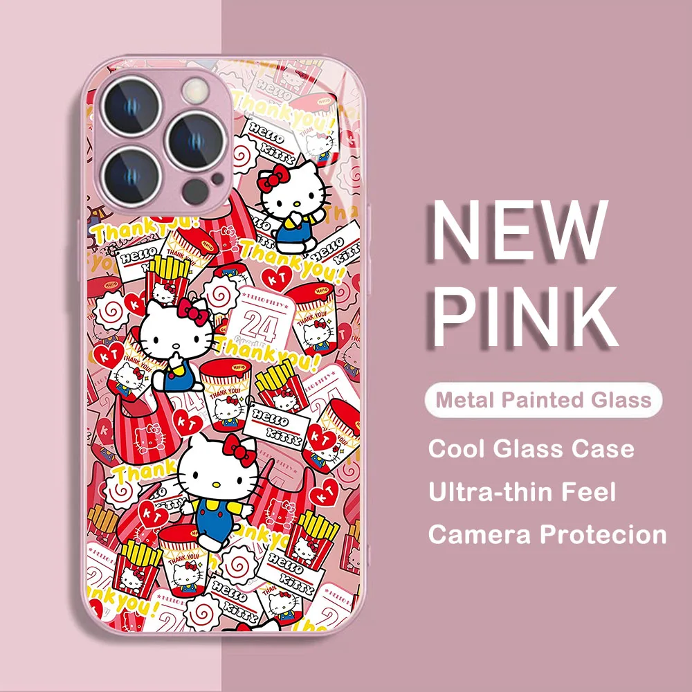 Kuromi-funda de teléfono de Color metálico para IPhone, carcasa dura de cristal para modelos X, XR, XS, 16, 15, 14, 13, 12 Mini, 11 Pro Max, 7, 8, SE, 20 Plus - imagen 3