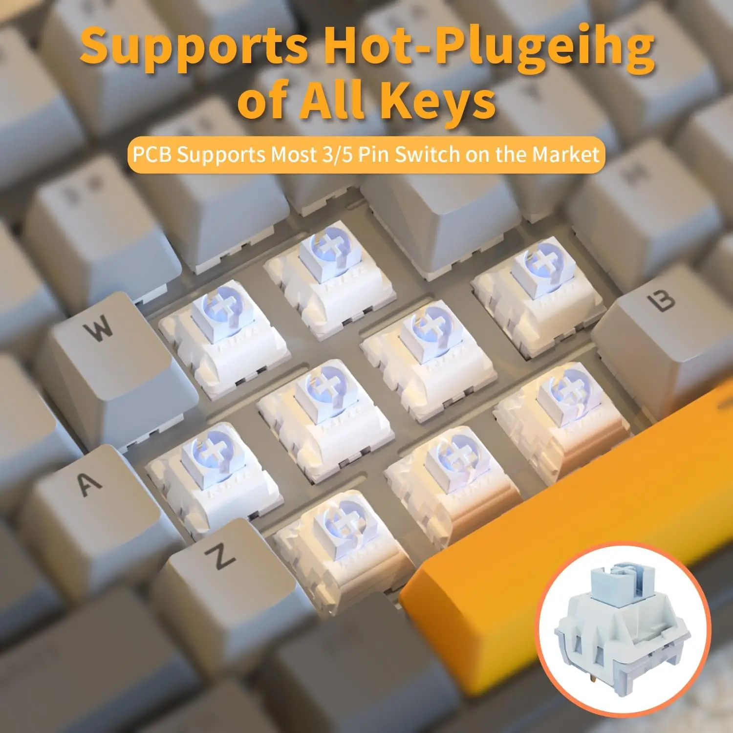 Teclado para juegos con cable con llave mecánica de tamaño completo AK35iV3, interruptor de sal marina, interfaz de carga tipo c retroiluminada blanca, extracto de tecla - imagen 5