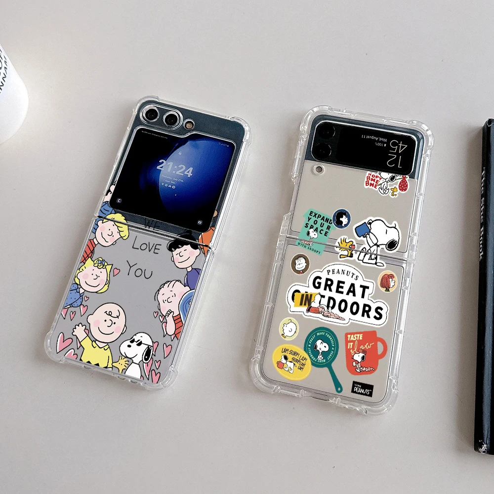Coque de téléphone Snoopys, dessin animé mignon, pour Samsung Galaxy Z Flip 3 4 Z Flip 5 6 Z Fold 4 5G PC, coque arrière souple Anti-chute - imagen 2