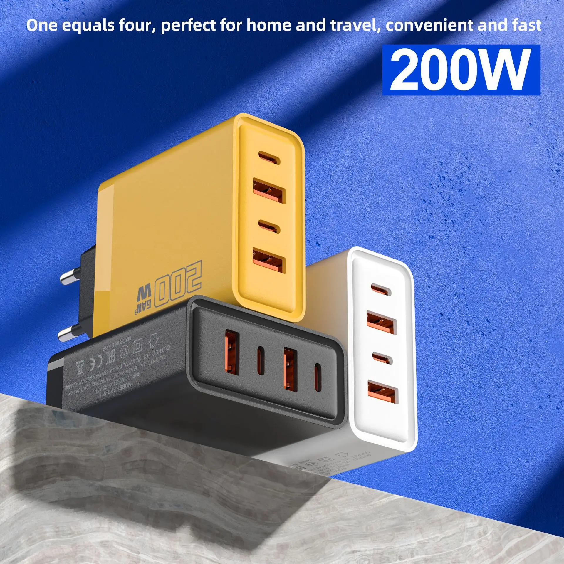 Cargador Ultra rápido de 200W, 2USB, 2PD, 4 en 1, tipo C, cargador de teléfono GaN rápido para Iphone, Huawei, Samsung, Xiaomi, Oppo, enchufe UE y EE. UU. - imagen 2