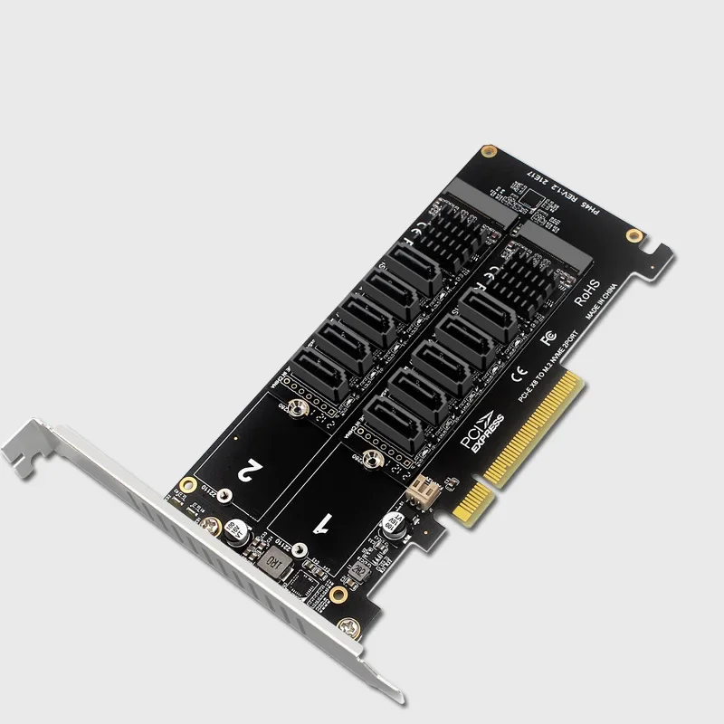 Tarjeta dividida Dual M.2 NVMe Raid PCI-E X8 a Sata 3,0, adaptador de expansión de 10 puertos, elevador de tarjeta M2 PCIe 8x JMB585 Chip PH45 + PH56 - imagen 5