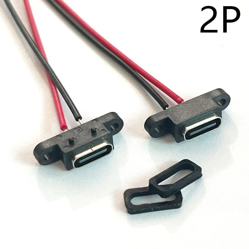 1 Uds nuevo tipo C 2 pines impermeable hembra puerto de enchufe USB C con orificio para tornillo interfaz de carga rápida cable conector USB