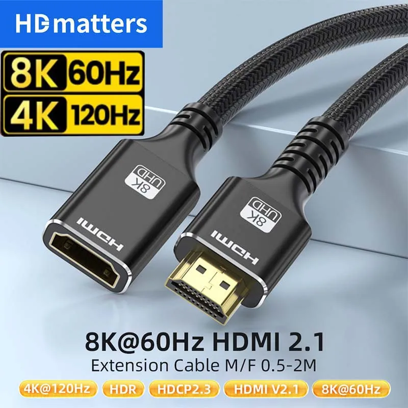 Cable de extensión HDMI 2,1, 1,8 M de largo, 8K, HDMI 2,1, Cable de extensión macho a hembra, cable HDMI 2,1, 8K, 60Hz, HDR, Earc CEC para PS5, Xbox - imagen 2