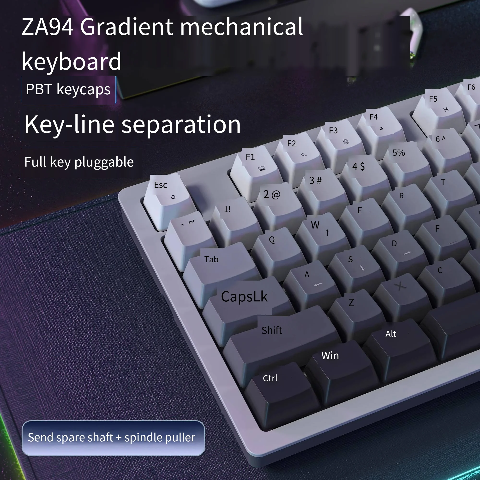 Zifriend ZA94 Teclado mecánico degradado con cable, interfaz tipo C, intercambio en caliente, teclado de oficina, PBT, n-key, teclado para juegos - imagen 5