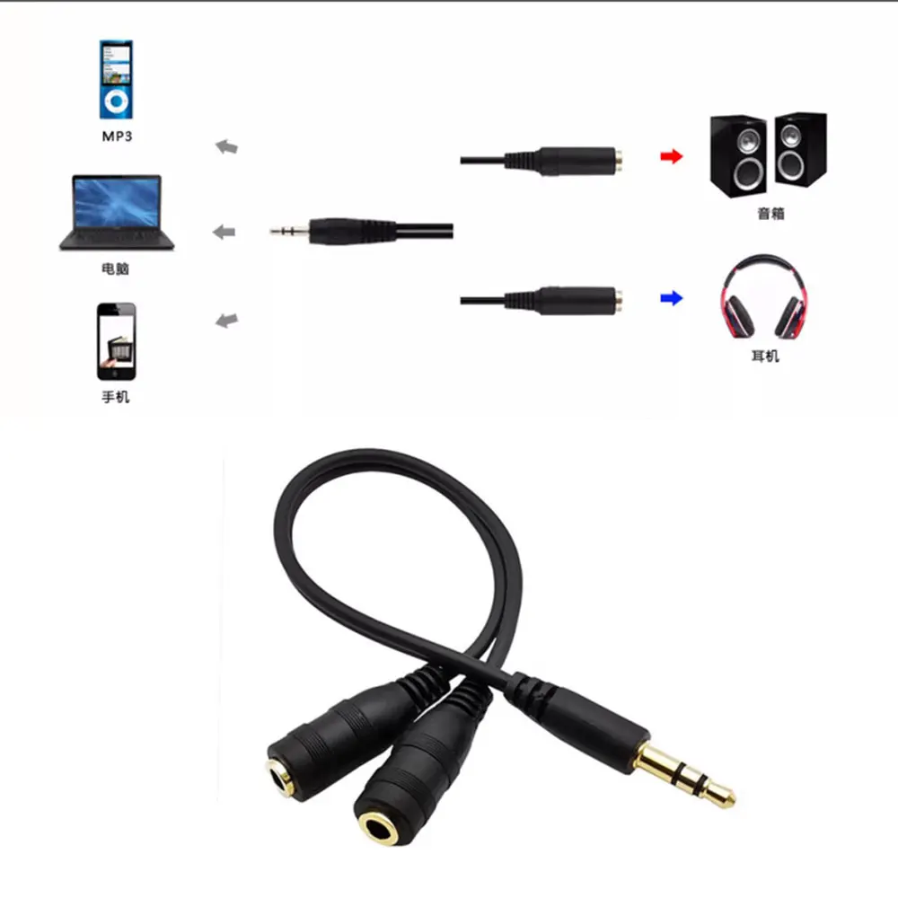 1 divisor de auriculares (sonido Hi-Fi) 3,5mm macho a 2 puertos 3,5mm hembra divisor 3,5mm Cable de extensión Audio estéreo Y divisor - imagen 2